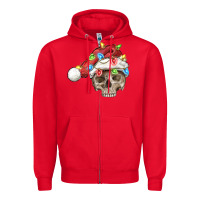 Red Christmas skull with santa hat Zipper Hoodie - FaDigitalArtStudio