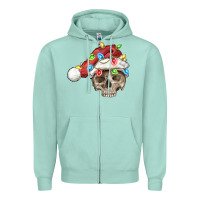 Seafoam Christmas skull with santa hat Zipper Hoodie - FaDigitalArtStudio