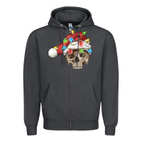 Smoke Christmas skull with santa hat Zipper Hoodie - FaDigitalArtStudio