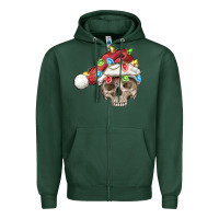 Sports Green Christmas skull with santa hat Zipper Hoodie - FaDigitalArtStudio