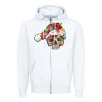 White Christmas skull with santa hat Zipper Hoodie - FaDigitalArtStudio