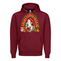 Burgundy Christmas Unicorn Rainbow Zipper Hoodie - FaDigitalArtStudio