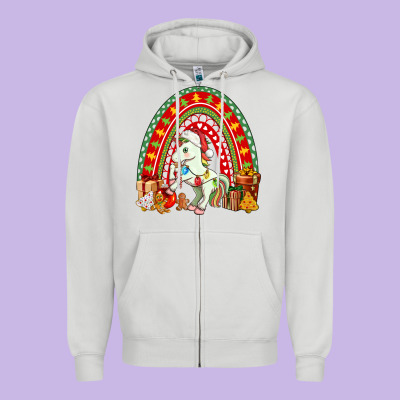 Christmas Unicorn Rainbow Zipper Hoodie Designed By Fadigitalartstudio