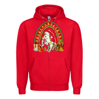 Red Christmas Unicorn Rainbow Zipper Hoodie - FaDigitalArtStudio
