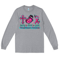 Heather Grey Faith Hope Cure Breast Cancer Awareness Long Sleeve Tee - texasbilliewilder
