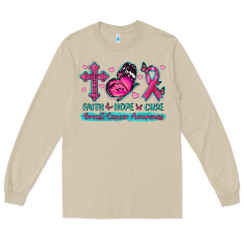 Faith Hope Cure Breast Cancer Awareness Long Sleeve Tee by texasbilliewilder | Teevron