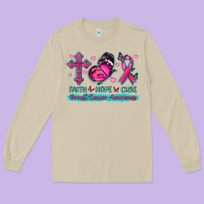 Faith Hope Cure Breast Cancer Awareness Long Sleeve Tee Designed By Texasbilliewilder