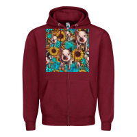 Burgundy cute pig with patches seamless pattern Zipper Hoodie - HRA Design Shop