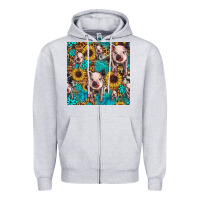 Heather Grey cute pig with patches seamless pattern Zipper Hoodie - HRA Design Shop