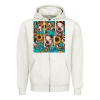 Oatmeal Heather cute pig with patches seamless pattern Zipper Hoodie - HRA Design Shop