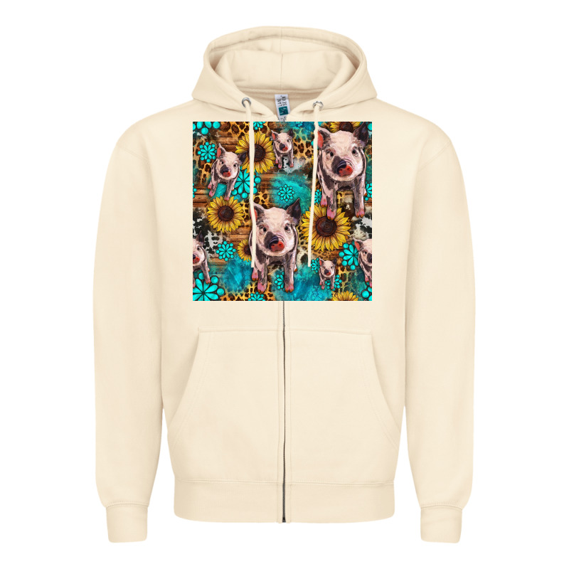 Cute Pig With Patches Seamless Pattern Zipper Hoodie by HRA Design Shop | Teevron