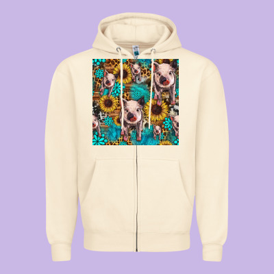 Cute Pig With Patches Seamless Pattern Zipper Hoodie Designed By Hra Design Shop