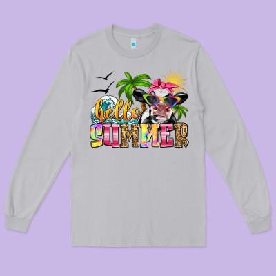 Hello Summer Cow Long Sleeve Tee Designed By Zillion Design Studio