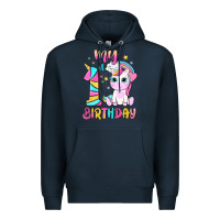 Navy my 1 st birthday with little cute unicorn Premium Hoodie - NancyCooperArtShop