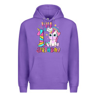 Purple my 1 st birthday with little cute unicorn Premium Hoodie - NancyCooperArtShop