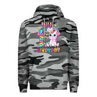 Slate Camo my 1 st birthday with little cute unicorn Premium Hoodie - NancyCooperArtShop