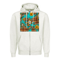 Oatmeal Heather bull skull cross seamless pattern Zipper Hoodie - HRA Design Shop