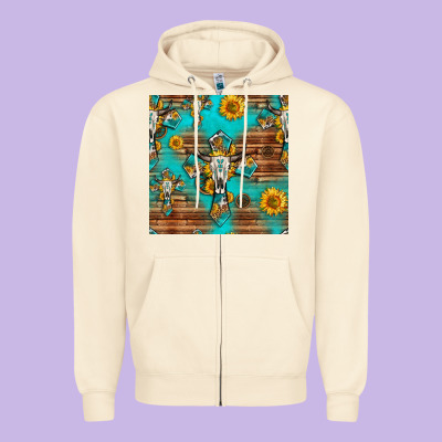 Bull Skull Cross Seamless Pattern Zipper Hoodie Designed By Hra Design Shop