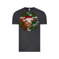 Vintage Black Longhorn Cow Christmas Vintage Tee - RanaPortraitStore