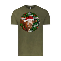 Vintage Olive Longhorn Cow Christmas Vintage Tee - RanaPortraitStore