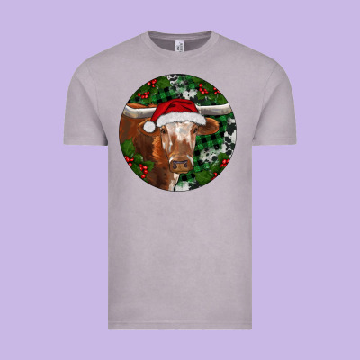 Vintage Tee Longhorn Cow Christmas