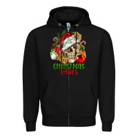 Black Christmas Vibes Human Skull Zipper Hoodie - FaDigitalArtStudio