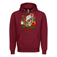 Burgundy Christmas Vibes Human Skull Zipper Hoodie - FaDigitalArtStudio