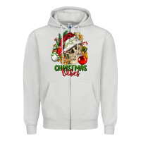 Dove Grey Christmas Vibes Human Skull Zipper Hoodie - FaDigitalArtStudio