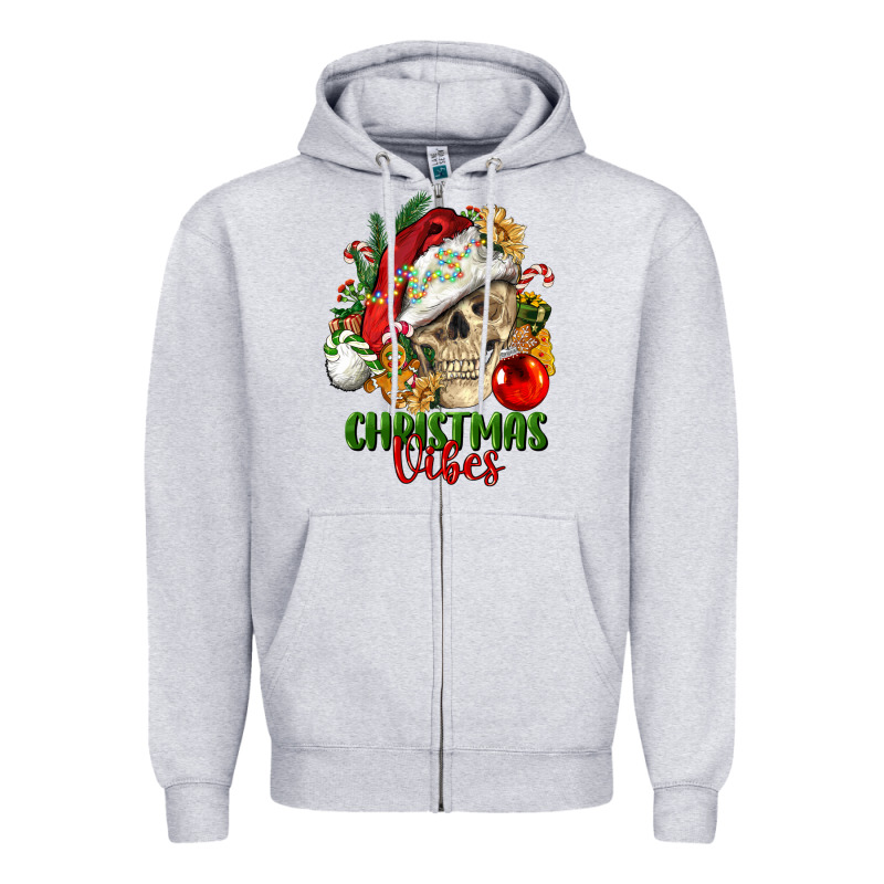 Christmas Vibes Human Skull Zipper Hoodie by FaDigitalArtStudio | Teevron
