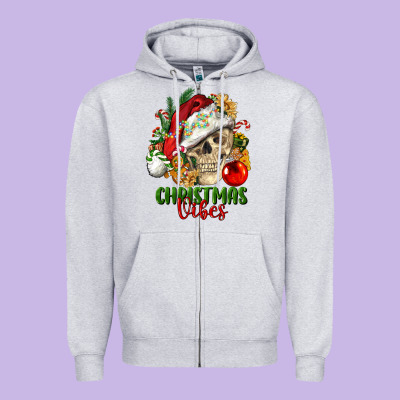 Christmas Vibes Human Skull Zipper Hoodie Designed By Fadigitalartstudio