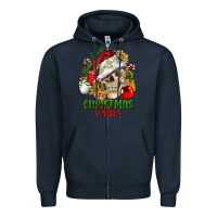 Navy Christmas Vibes Human Skull Zipper Hoodie - FaDigitalArtStudio