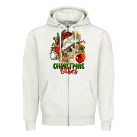 Oatmeal Heather Christmas Vibes Human Skull Zipper Hoodie - FaDigitalArtStudio