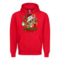Red Christmas Vibes Human Skull Zipper Hoodie - FaDigitalArtStudio