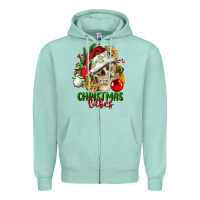 Seafoam Christmas Vibes Human Skull Zipper Hoodie - FaDigitalArtStudio