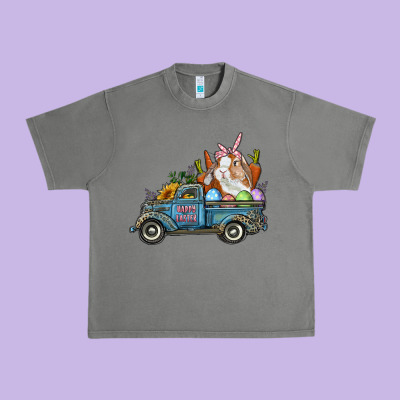 Urban Heavy Tee Happy Easter Truck with Bunny Eggs And Carrot