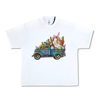 White Happy Easter Truck with Bunny Eggs And Carrot Urban Heavy Tee - RanaPortraitStore