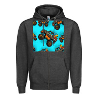 Charcoal Heather monster truck pre teen seamless pattern Zipper Hoodie - HRA Design Shop