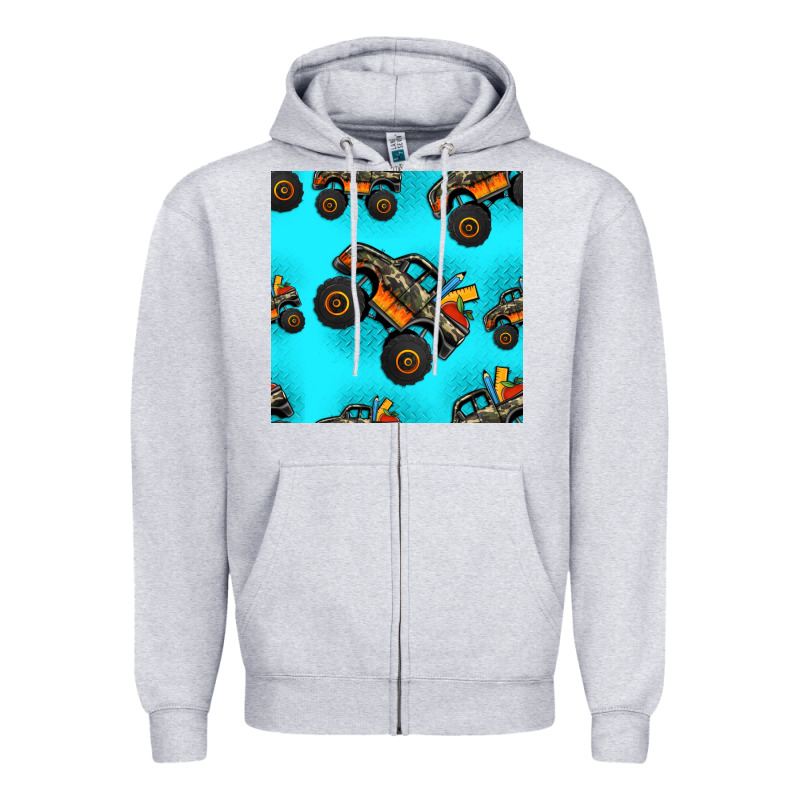 Monster Truck Pre Teen Seamless Pattern Zipper Hoodie by HRA Design Shop | Teevron
