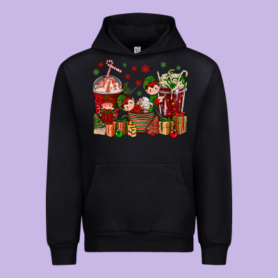 Elf Coffee Cups Christmas Urban Hoodie Designed By Bundleandbundleshop