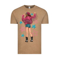 Vintage Coffee western pink with stars and cowgirl Vintage Tee - texasbilliewilder