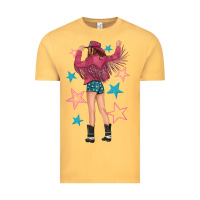 Vintage Mustard western pink with stars and cowgirl Vintage Tee - texasbilliewilder