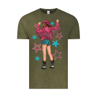 Vintage Olive western pink with stars and cowgirl Vintage Tee - texasbilliewilder