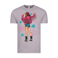 Western Pink With Stars And Cowgirl Vintage Tee | Teevron