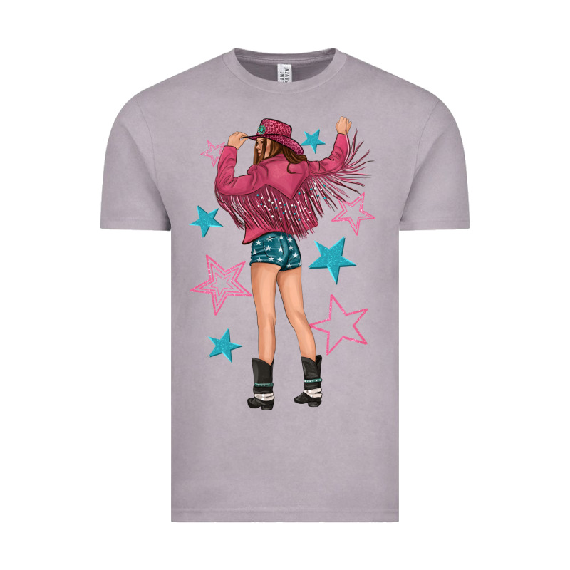 Western Pink With Stars And Cowgirl Vintage Tee by texasbilliewilder | Teevron
