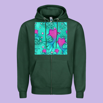 Mermaid Tail Seamless Pattern Zipper Hoodie Designed By Hra Design Shop