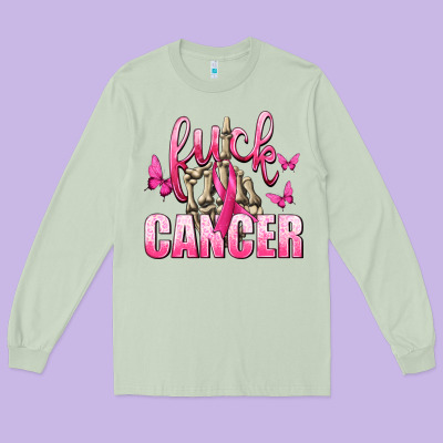 Fuck Cancer With Butterflies Long Sleeve Tee Designed By Texasbilliewilder