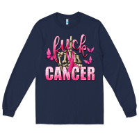 Navy Fuck Cancer with Butterflies Long Sleeve Tee - texasbilliewilder