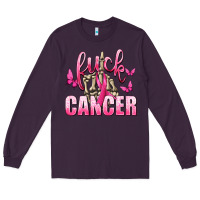 Plum Fuck Cancer with Butterflies Long Sleeve Tee - texasbilliewilder