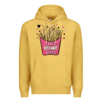 Antique Gold fries before guys Premium Hoodie - MaliasSmallBusiness