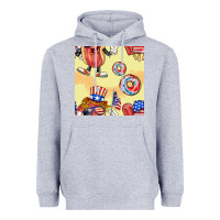 Heather Grey patriotic hotdog ice cream donat Heavyweight Hoodie - BundleAndBundleShop